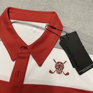 Chuco Golf Polo Shirt Mens Small Colorblock Stripe Performance Skull NEW